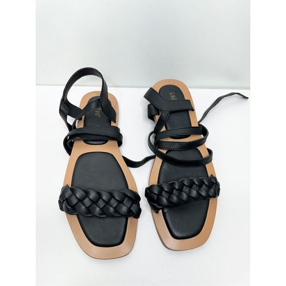 Crevo Bohemian Sandals Size 7.5 Black Leather Braided Strap Wraparound Closure - Picture 4 of 9